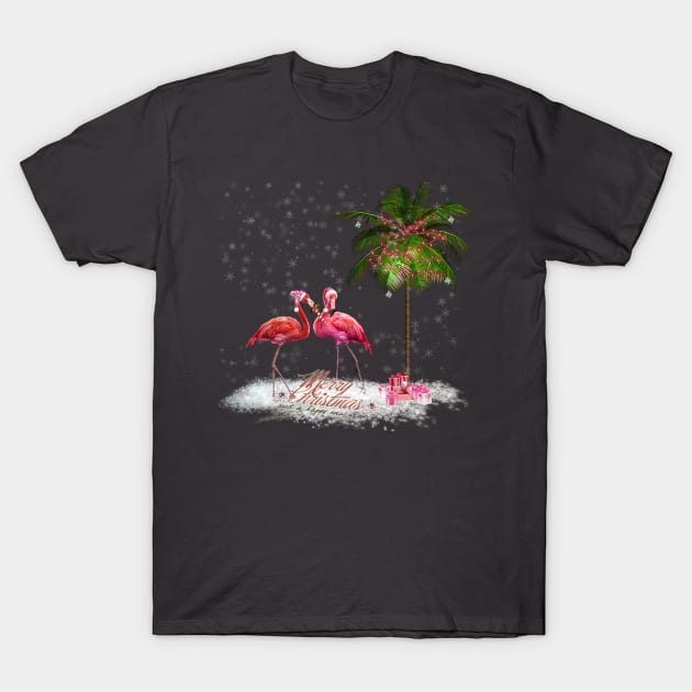 The Pink Flamingo  Christmas T-Shirt by ERArts